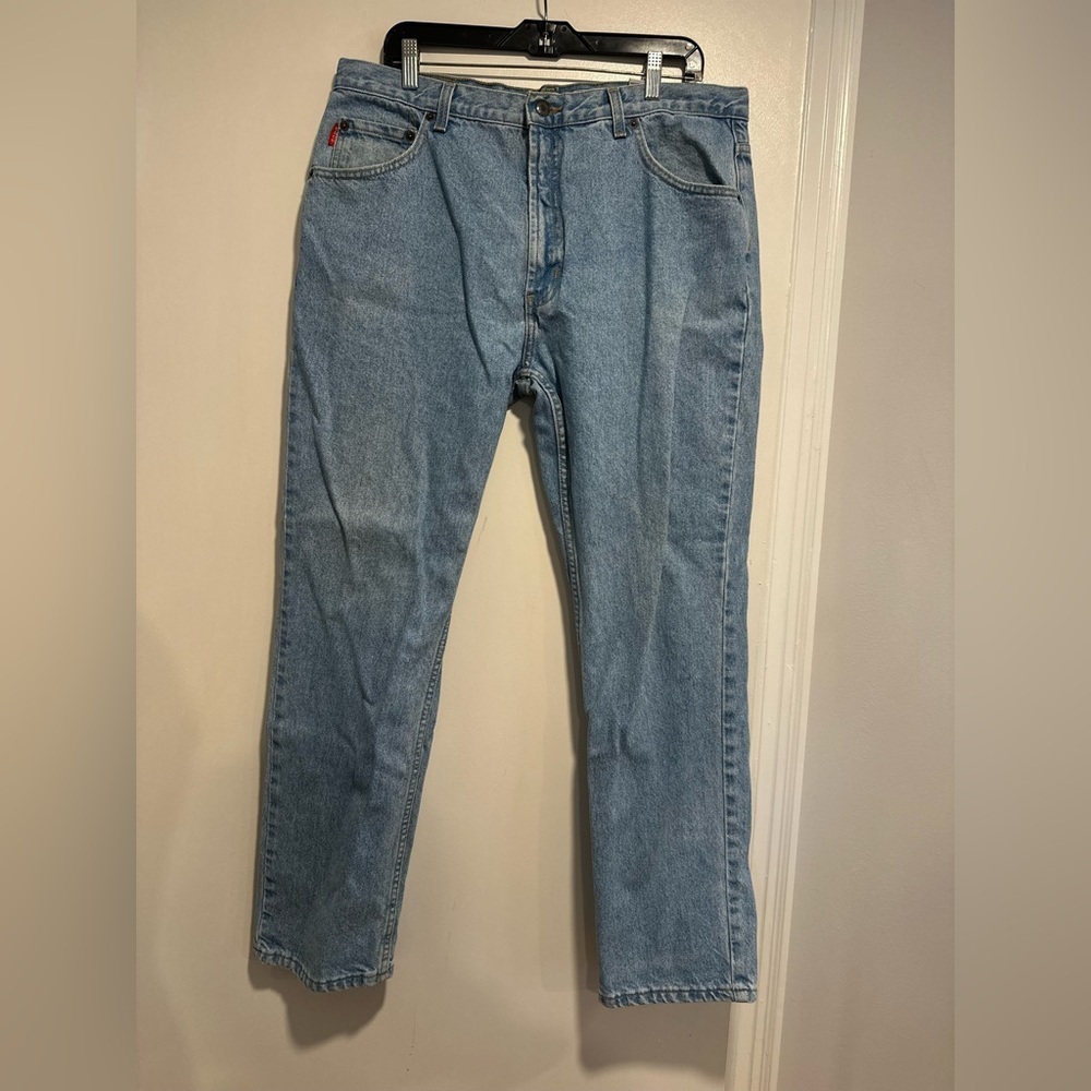 Vintage 90s Bugle Boy Jeans Size 38x30 705 Light Wash Denim Straight Leg.